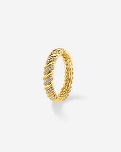 Anillos apilables de cuerda trenzada de 4 mm con diamantes, pavé redondo, solitario estriado de diamantes cultivados en laboratorio, bandas nupciales únicas personalizadas de oro macizo de 14K - Product Image 3