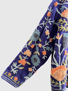 Veste en lin brodée de fleurs bleues, col montant, manches longues, style Prairie Chic, vêtements de printemps pour femmes - Product Image 4