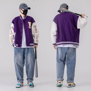 <b>Men's</b> Brown Varsity <b>Jacket</b> Embroidered Letter A Patch Design Turn-down Collar Casual Autumn Wear Regular Fit - Product Image 6