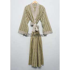 ชุดคลุมกิโมโนผ้าฝ้ายแท้ 100% ลายดอกไม้ สำหรับผู้หญิง ฟรีไซส์ มีแถบผ้าด้านหน้า ดีไซน์หรูหรา โรแมนติก ชุดนอนแสนสบาย - Product Image 3