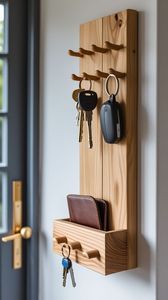 Luxury Wooden Wall <b>Key</b> Organizer with Premium Metal Hooks for Modern Homes - Product Image 2