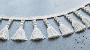 Bordure en coton à franges avec trois perles pour rideaux et décoration intérieure - Product Image 5