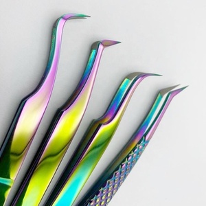 Pince à cils en acier inoxydable multi-couleurs, lot de 3, pour extensions de cils volume, à grip diamanté, précision - Product Image 4