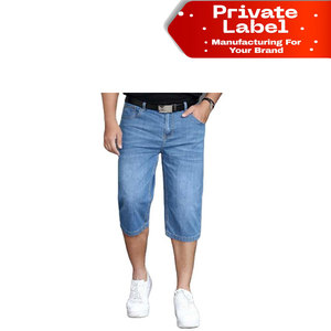 Pantalones Cortos de Mezclilla para Hombre, Transpirables, Cómodos, para Todo Clima, Color Azul Lavado, Casuales, de Algodón de Alta Densidad, Premium - Product Image 1