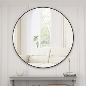 Specchio da parete con cornice circolare in metallo nero da 39 pollici specchio per bagno soggiorno camera da letto con elegante decorazione murale - Product Image 1