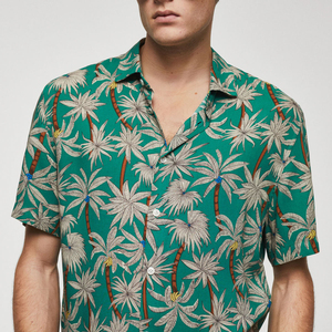 Chemise décontractée à manches courtes pour homme, col rabattu, en coton tricoté respirant 320g, imprimé numérique, boutons recouverts, idéale pour l'été - Product Image 1
