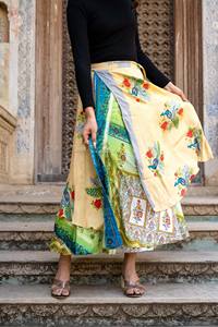 Lote al por mayor de faldas largas bohemias transpirables de seda natural tipo sari - Product Image 3