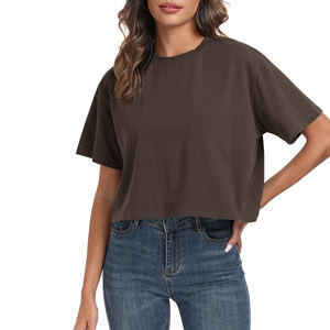 เสื้อครอปทรงบ็อกซี่สำหรับผู้หญิง ทรงหลวม แขนสั้น เสื้อยืดลำลองเรียบง่าย เหมาะสำหรับใส่กับกางเกงยีนส์เอวสูงและกระโปรง - Product Image 1