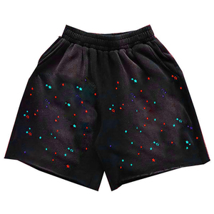 Men's Black Printed Star Pattern Mid Waist Elastic Shorts Casual Breathable Polyester Shorts - Product Image 1