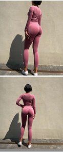 Conjunto de Yoga de 2 Piezas para Mujer, Color Negro, Pantalones Cortos de Cintura Media, Cuello Redondo, Manga Larga, Sin Costuras, Transpirable, Elástico en 4 Direcciones, Ropa Deportiva - Product Image 5