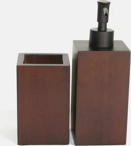 Meilleure Offre : Ensemble de 4 Accessoires de Salle de Bain de Luxe en Bois de Noyer Massif Écologique – Distributeur de Savon, Porte-Brosse à Dents, Gobelet, Savonnière - Product Image 4