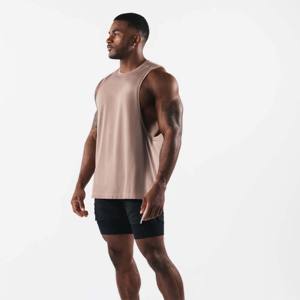 Débardeur côtelé uni pour homme, coupe ajustée, sans manches, respirant, séchage rapide, col rond, 180g – Vente en gros - Product Image 1