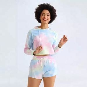 Sweat à capuche respirant grande taille pour femmes, top court tie dye, ensemble de yoga, survêtement ample pour tenue décontractée - Product Image 2