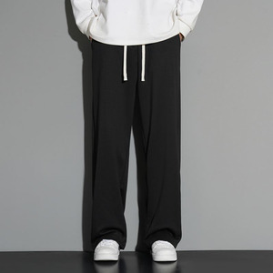 Men Casual Sweatpants Gray Elastic Waist Drawstring Closure Side Pockets Breathable Knitted Cotton Autumn Wear - Product Image 2