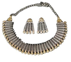 Ensemble de bijoux bohèmes en laiton plaqué argent antique pour femmes, avec boucles d'oreilles et collier, pour fiançailles, mariage, anniversaire - Product Image 1