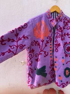 Chaqueta Bomber de Invierno para Mujer, Tejida a Mano, Transpirable, Ecológica, de Terciopelo de Algodón, con Bordado Floral y Rayas, Corte Regular - Product Image 3