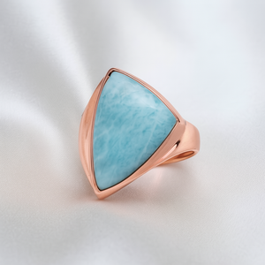 Handcrafted Triangular Blue Larimar Gemstone <b>Ring</b> 925 Sterling Silver Rose <b>Gold</b> Plated Bezel Set Statement <b>Cocktail</b> Jewelry Gift - Product Image 3