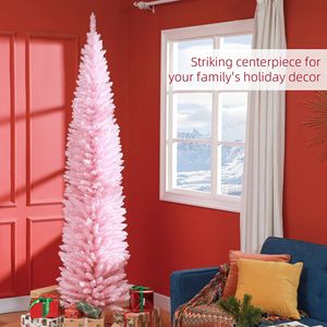 "8ft Pre-Lit Artificial Christmas <b>Tree</b> with Realistic Branches & 618 Tips <b>Plastic</b> Base 180cm Pink Decorated Warm Light" - Product Image 4