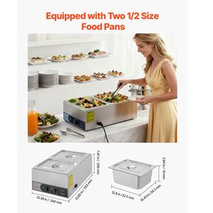 Scaldavivande Elettrico Commerciale 1200W in Acciaio Inox, Riscaldamento Rapido, da Banco, per Buffet, Bain Marie, con Temperatura Manuale, Due Vasche 1/2 - Product Image 3