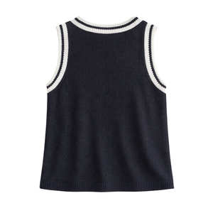 Débardeur en tricot pour femme à coutures contrastées, col rond, sans manches, coupe ample, respirant, style décontracté d'été, pull tendance - Product Image 2