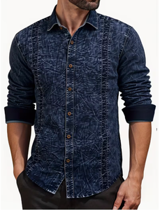 Camisa de Mezclilla para Hombre, Corte Slim Fit, Manga Larga, Cuello Clásico, Cierre de Botones, Lavado Medio, Transpirable, 100% Algodón, Estilo Casual y Elegante - Product Image 1