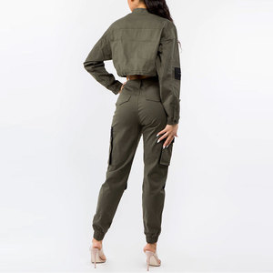Custom Womens Cargo 2 Piece Set Utility Jacket And <b>Trousers</b> Multi Pocket Streetwear Fashion Outfit OEM ODM Manufacturer - Product Image 3