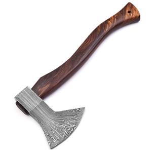 Hache de camping en acier Damas forgé à la main, manche en bois de palissandre, hache barbue viking, outil de survie en plein air, outil de bushcraft, cadeau pour homme - Product Image 1