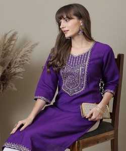 Kurti en rayonne et coton tissé fantaisie, tenue de fête, prix de gros, vêtement ethnique pour femmes - Product Image 3