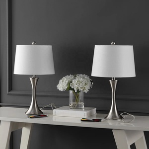 <b>Silver</b> Crest Metal Table <b>Lamp</b> with Brushed Nickel Iron Base Premium Linen Shade Soft Ambient Lighting for Elegant Interiors - Product Image 4