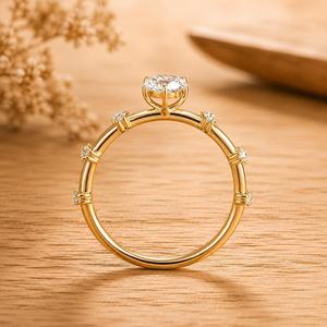 Diamond Solitaire Minimalist Engagement Ring Pear Brilliant And Round Cut Lab Grown 10k 14k 18k Solid Gold Prong Set Fine Ring - Product Image 4