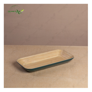 Durable Spun Blue Bamboo Painted Eco Friendly Catering Serving Tray Natural Elegant Lightweight <b>Microwave</b> Safe Dishwasher Safe - Product Image 1