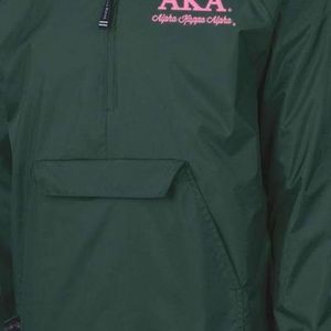Dark Green Women's Hooded Windbreaker Pullover with <b>Pink</b> Embroidered Logo Lightweight Long Sleeve Casual Outdoor <b>Jacket</b> Wear - Product Image 6