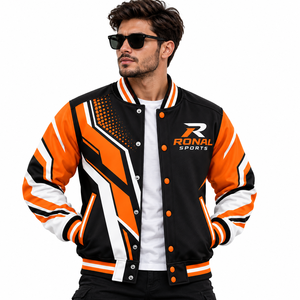 Veste universitaire marron pour homme avec manches blanches, col rabattu, style décontracté automne, coupe classique, fermeture boutonnée, sublimation - Product Image 3