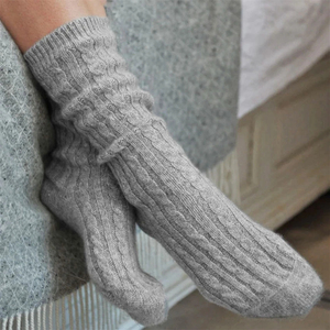Premium Quality Crew Length Knitted Wool <b>Socks</b> Solid Gray Thick Warm <b>Winter</b> Lounge <b>Socks</b> for Adults Casual Wear - Product Image 1