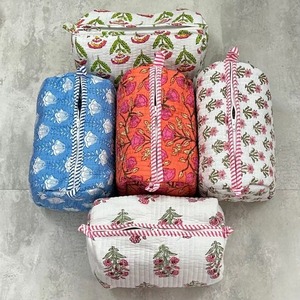 Quilted Cotton Cosmetic Bag Set Toiletry Bag Fruit Pattern Zipper Closure Portable Bohemian Style Travel Pouches - Product Image 4