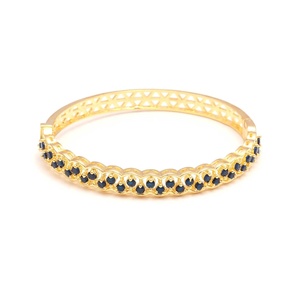Pulsera de Latón Chapada en Oro de 22K con Zafiro Abrible, Kada de Latón con Piedra Redonda, Joyería Vintage de Boda para Mujer - Product Image 1