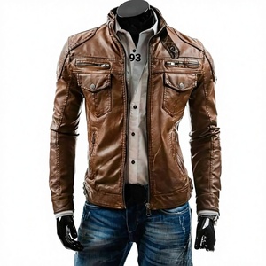 Veste de motard unisexe BS International entièrement noire en cuir véritable, imperméable, coupe-vent, style décontracté en toile pour l'hiver, avec logo sur le devant - Product Image 4