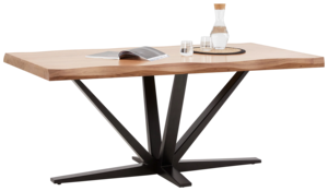 Mesa de Comedor Moderna para el Hogar, Cocina o Restaurante, con Cubierta de Madera de Acacia Sólida Natural Única con Borde Natural y Base de Metal Negro de Diseño Industrial - Product Image 2