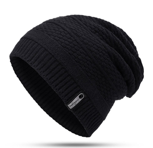 Black Acrylic Crochet <b>Knit</b> <b>Beanie</b> Slouchy Skullie Winter Custom Logo Puff & Digital Printing for Daily Outdoor Use - Product Image 4