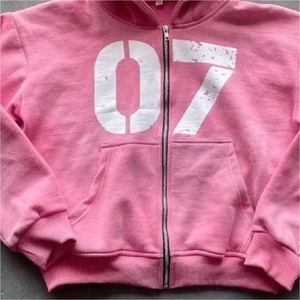 <b>Pink</b> Unisex Hooded Zipper Sweatshirt Screen Print Fleece Casual Autumn Wear Regular <b>Hoodie</b> - Product Image 4