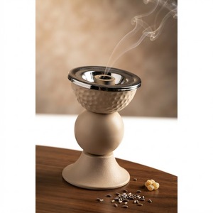 Luxury Ceramic Incense <b>Burner</b> Geometric Carved Arabian Bakhoor <b>Burner</b> <b>Silver</b> Rim Mabkhara Home Decor Ramadan Gift Censer - Product Image 3