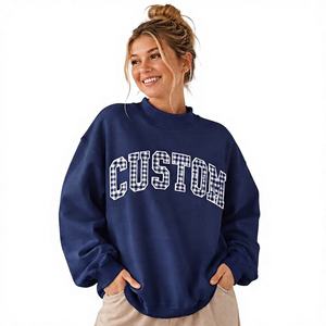 Sweat-shirt oversize réversible à col montant pour femme, motif gingham et broderie lettres, qualité supérieure, vente en gros, service OEM - Product Image 1