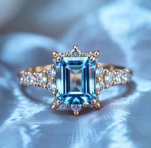 <b>Emerald</b> Cut 3 Carat Blue Topaz 925 Sterling <b>Silver</b> 14K Gold Plated Luxury Women Wedding Engagement <b>Ring</b> - Product Image 3