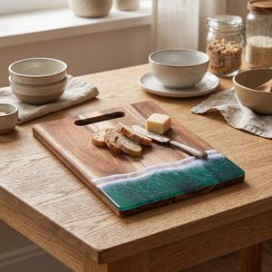 Planche à découper artisanale en acacia, durable, pour la préparation des aliments, légumes, fruits, viande, forme rectangulaire, vente en gros - Product Image 6