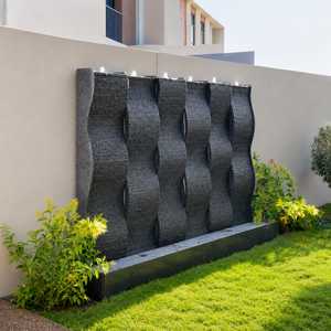 Fontaine murale rectangulaire extérieure en pierre, cascade de jardin, piscine à six jets, affichage aquatique architectural moderne pour patio - Product Image 4