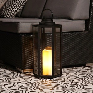 Square Metal Lantern With Glass Panels And Pineapple <b>Top</b> For Home Decoration - Product Image 2