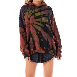 Custom Women Oversized Hoodie Dark Spiral Tie Dye Cotton French Terry Pullover Sweatshirt Rust Black <b>Drop</b> Shoulder OEM Wholesale - Product Image 3