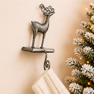 Wholesale Elegant Silver Swirl Reindeer Christmas <b>Stocking</b> <b>Holder</b> Weighted Long Arm Metal Hanger For Fireplace Mantel & Holiday - Product Image 2