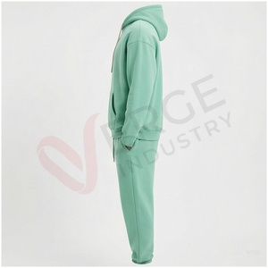 Ensemble de survêtement unisexe vert menthe à capuche, manches longues, couleur unie, décontracté, pour l'automne, 100 % coton respirant, coupe classique, taille adulte - Product Image 3