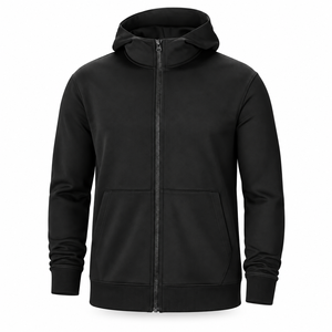 Ensemble de survêtement noir uni à capuche pour homme – Veste zippée intégrale et pantalon de jogging – Tenue de sport décontractée à manches longues – Vente en gros - Product Image 2